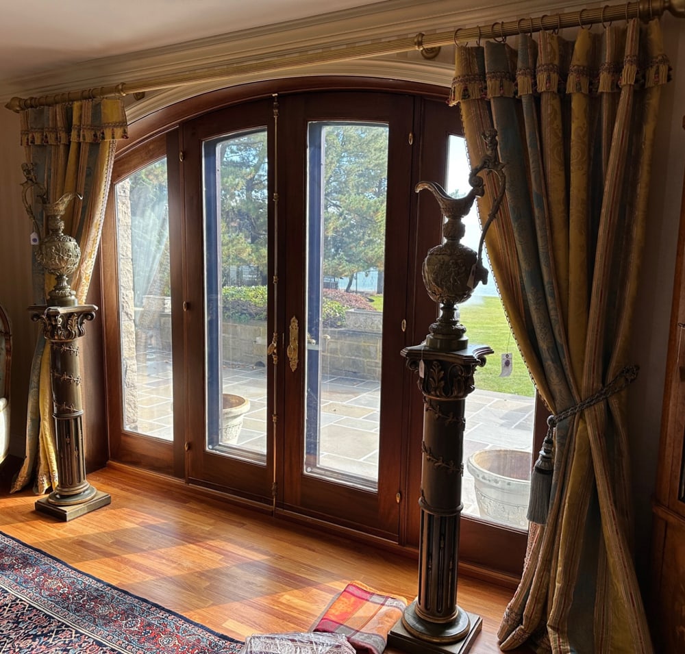 Pair of Brocade Drapes: One pair of brocade drapes, 99" H x 96" W. Drapes only, hardware and rods not included.