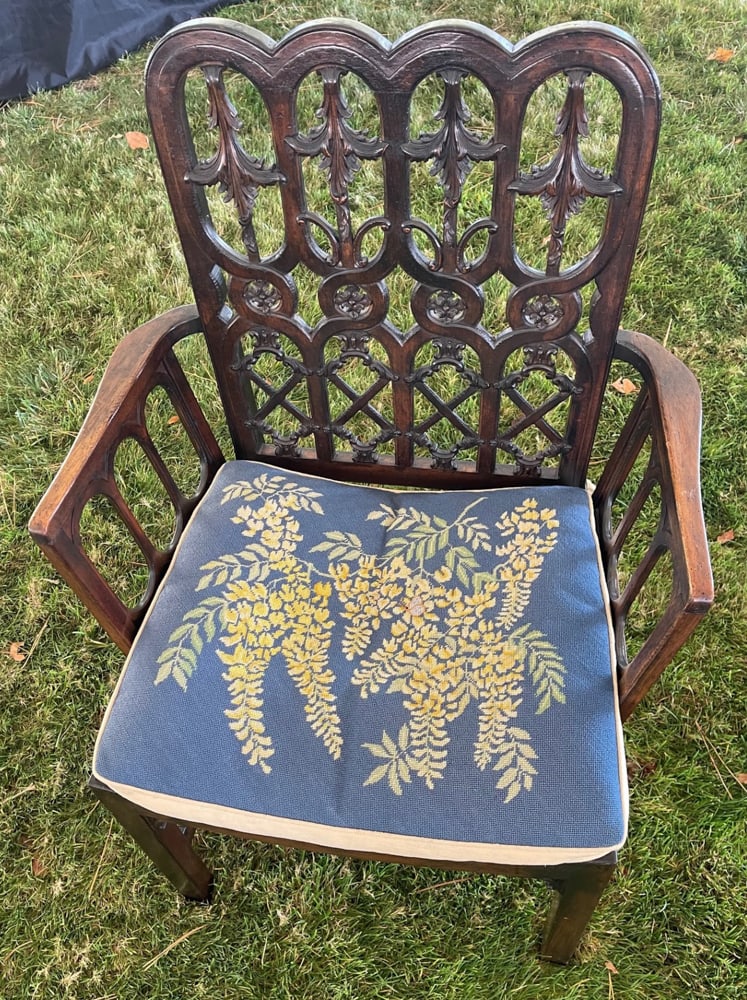 Early English Chippendale Mahogany Armchair: Early English Chippendale mahogany armchair, 38" H x 25" W x 21" D.
