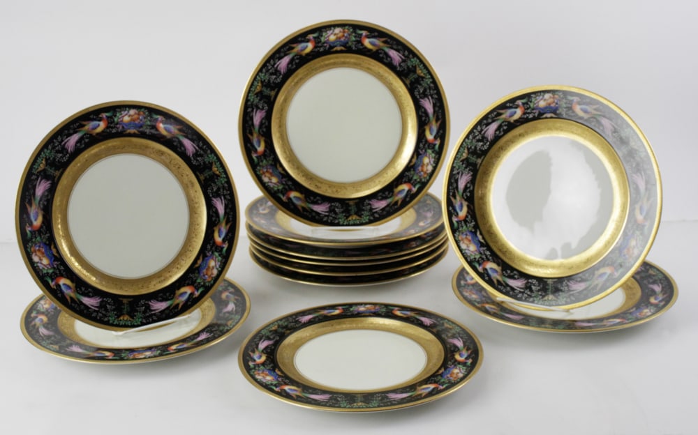 Set of Bavarian "Black Knight" Porcelain Dinner Plates (1 of 9)