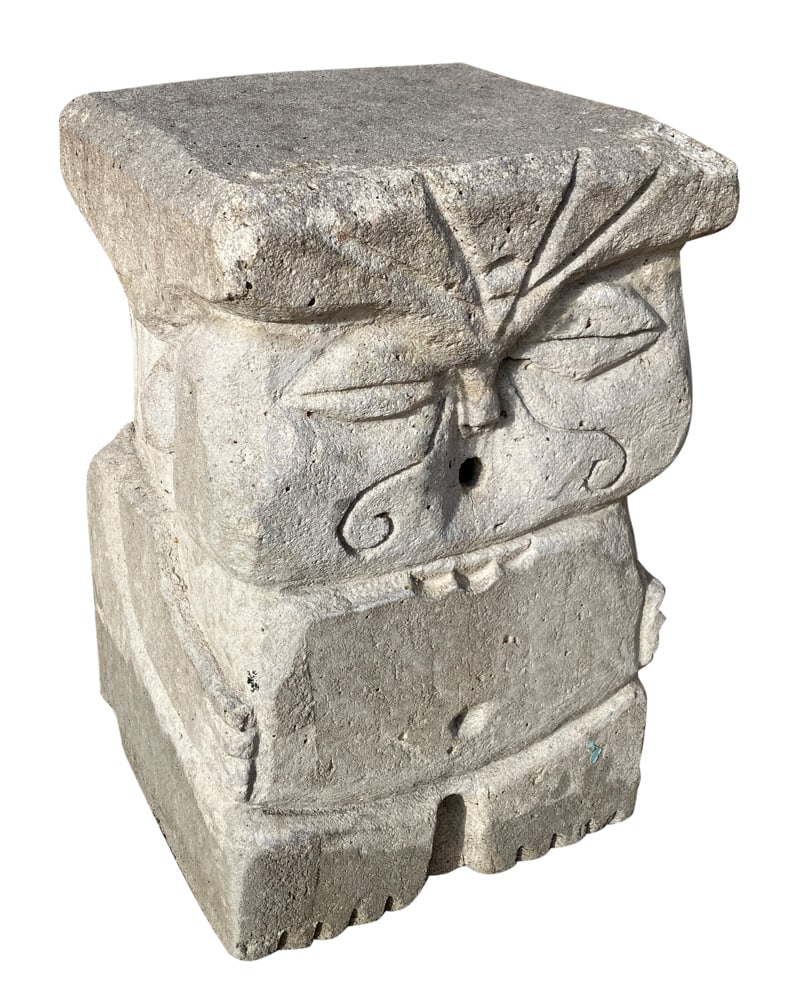 Asian Carved Stone Pedestal-Form Garden Fountain (1 of 5)