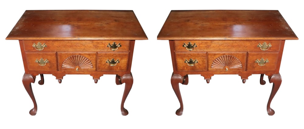 Pair of Custom Queen Anne Style Lowboys: Pair of custom Queen Anne style lowboys, 31" H x 36" W x 21" D. Provenance: Manchester-by-the-Sea, Massachusetts collection.