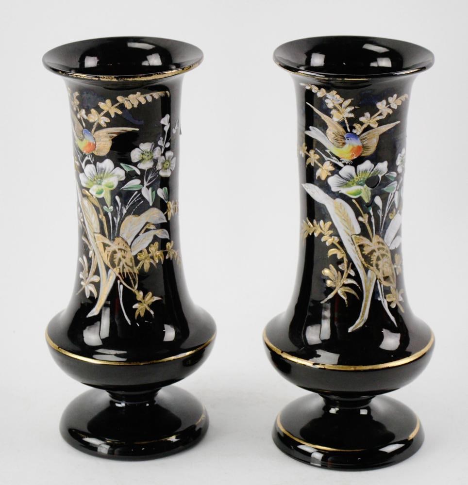 Pair of 19th/20thC Bohemian Enameled Glass Vases (1 of 11)