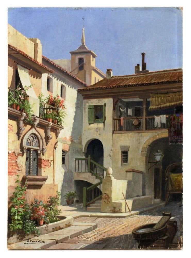 Amalio Fernandez, Sunlit Courtyard, Oil on Panel (1 of 16)
