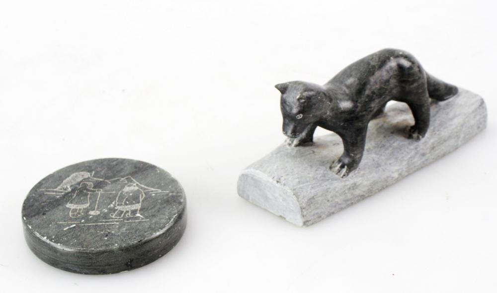 Inuit Soapstone Group, Arctic Fox and Ice Fishing (1 of 8)