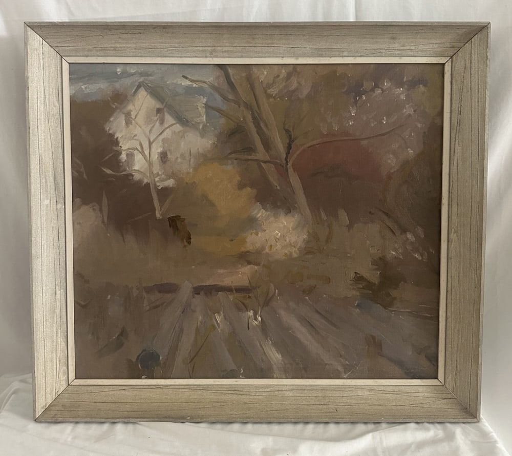 Philip Malicoat, White Farmhouse, Oil on Canvas: Philip Malicoat, white farmhouse, oil on canvas, signed, dated 1939, 24" x 28", framed 28" x 32". Provenance: Estate of Howard D. Monroe, Jr., West Palm Beach, Florida.