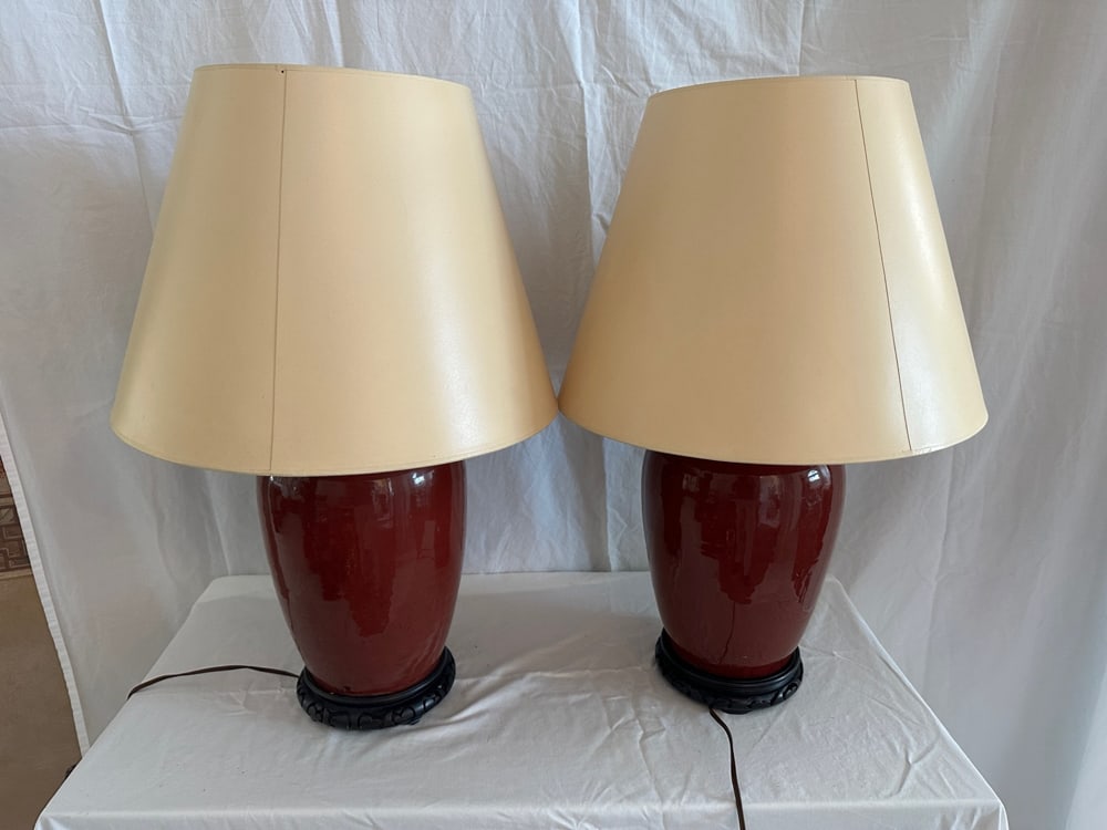 Pair of Chinese Pigeon Blood Vases as Lamps (1 of 4)