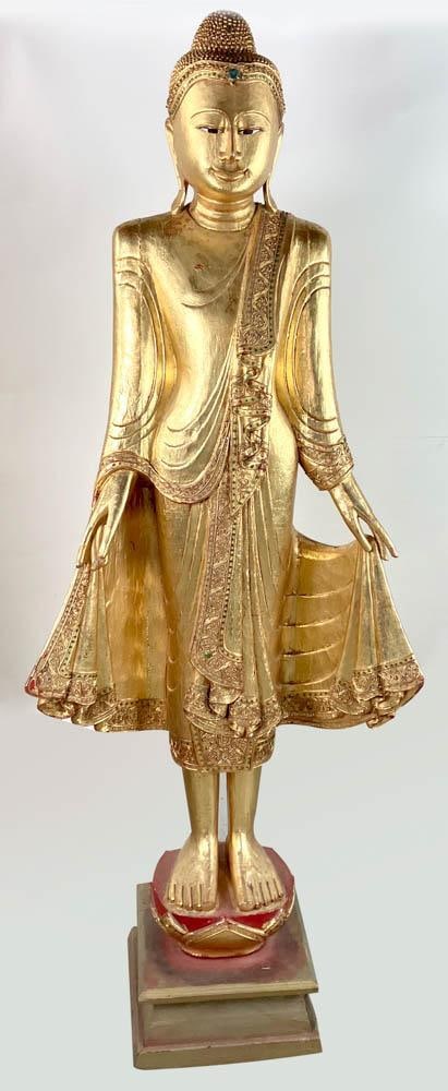 19thC Thailand Gold Giltwood Tall Figure (1 of 8)