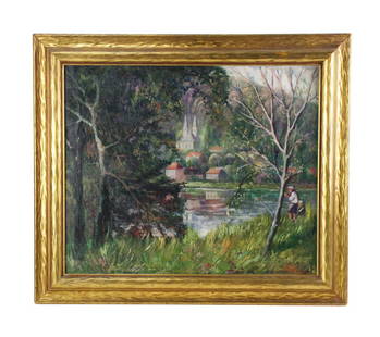 Charles H. Kellner, The Fishing Hole, Oil on Canvas: Charles H. Kellner (Czech-American, 1890-1979), The Fishing Hole, oil on canvas, signed and dated 1938 L/R, 22" x 26", framed 27" x 31". Provenance: South Hamilton, Massachusetts collection.