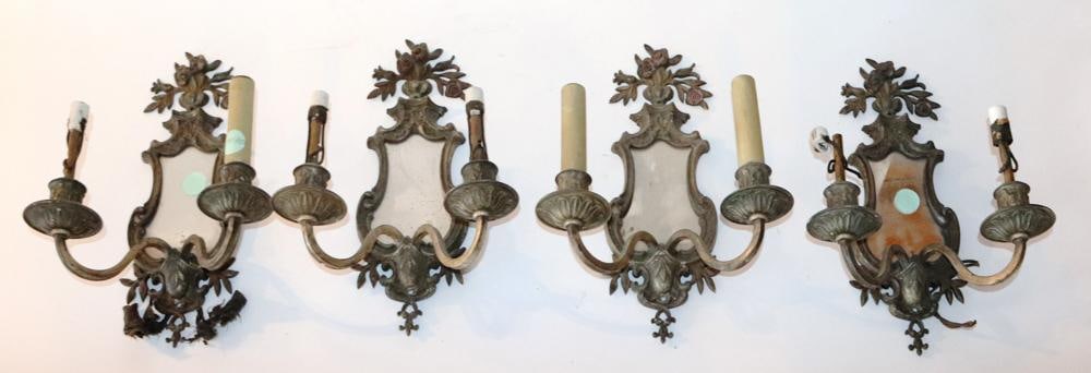 Set of Antique French Brass Mirrored Sconces (1 of 7)