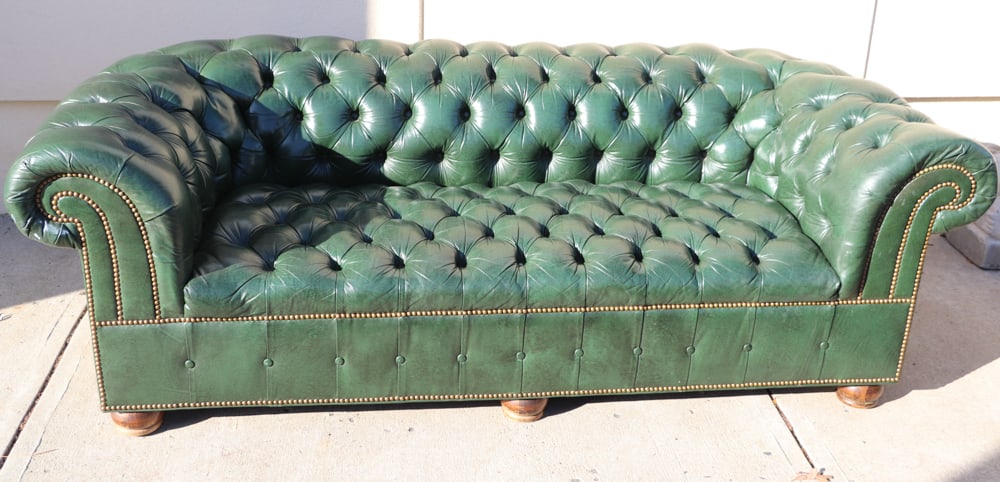 Chesterfield Sofa with Tufted Green Leather (1 of 1)