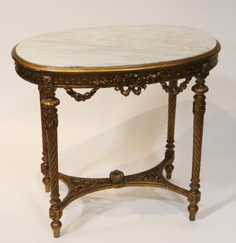 19thC French Marble-Top Giltwood Center Table (1 of 7)