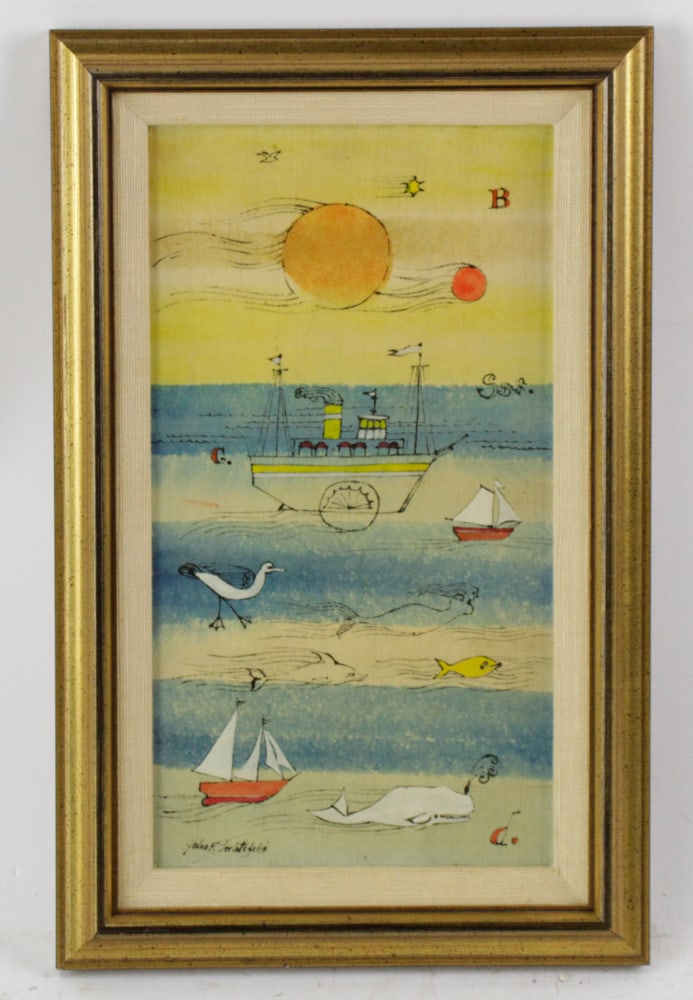 John Lochtefeld, Paddleboat, Colored Woodcut (1 of 7)