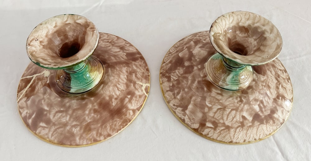 Pair of Majolica Maple Leaf Compotes (1 of 11)