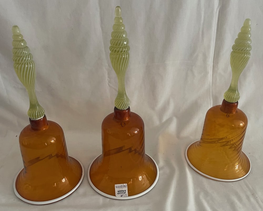 Group of Hand-Blown Glass Bells: Group of (3) hand-blown glass bells, tallest 14 1/2" x 6 1/2". Provenance: Estate of Howard D. Monroe, Jr., West Palm Beach, Florida.