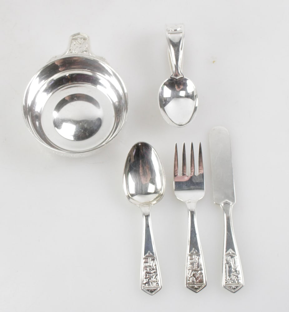 Tiffany Sterling "Old King Cole" Porringer Dish, Utensils (1 of 7)