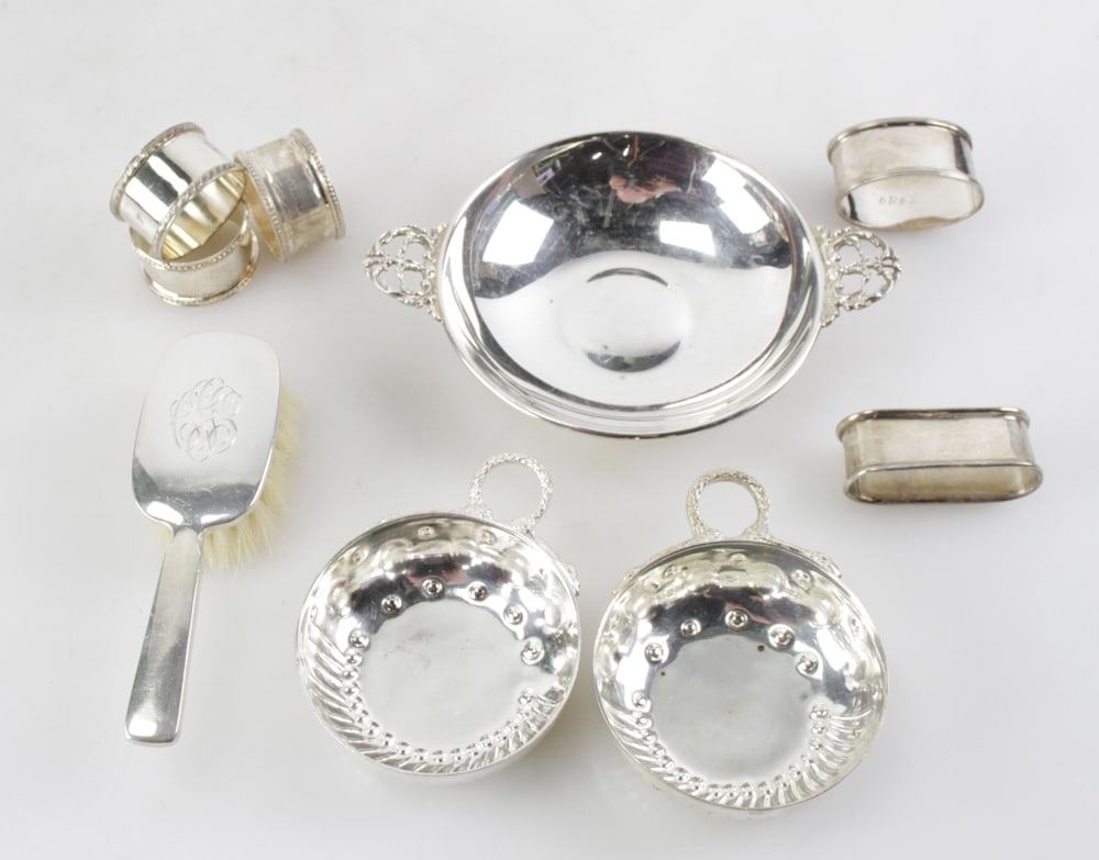 Sterling Bowls, Napkin Rings, Child's Hair Brush (1 of 9)