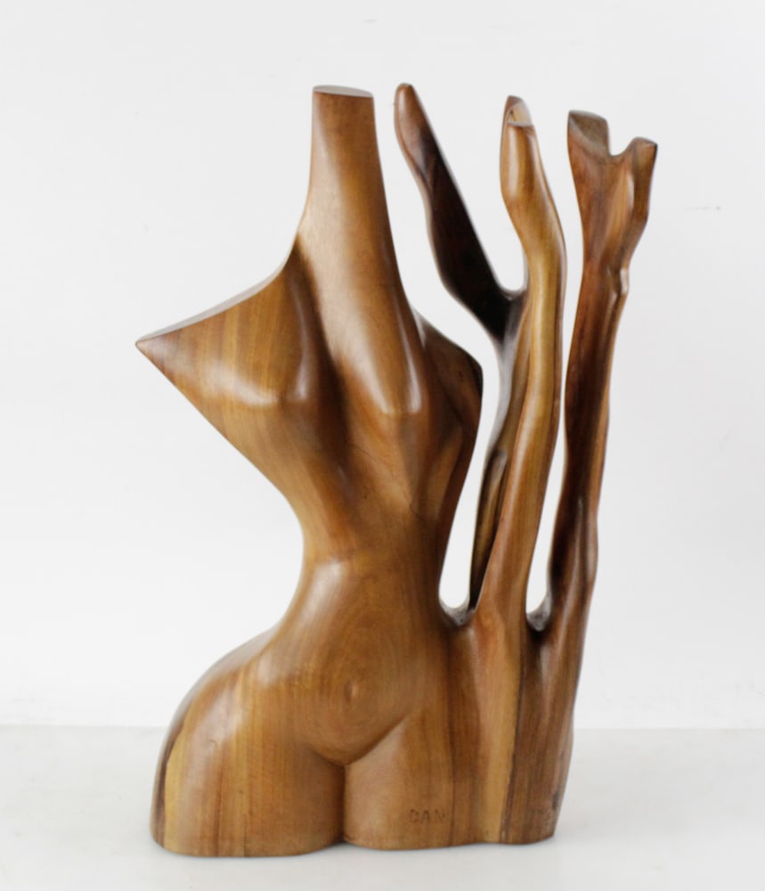 Carved Teak Root Wood, Woman's Torso, Signed (1 of 9)