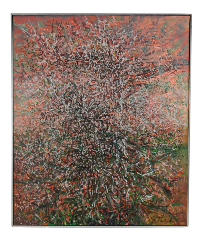 Gabor F. Peterdi, "Norfolk I", Oil on Canvas: Gabor F. Peterdi (Hungarian-American, 1915-2001), "Norfolk I", oil on canvas, signed L/R, titled, signed and dated 1963 verso, 36" x 29", framed 37" x 30 1/2". Provenance: Ipswich, Massachusetts colle