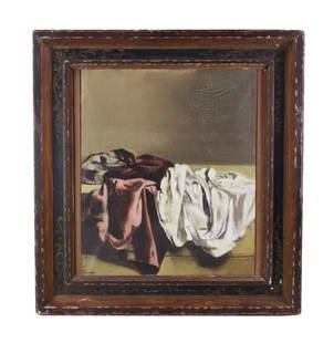 Walter Stuempfig, Still Life with Fabric, Oil on Canvas: Walter Stuempfig (American, 1914-1970), still life with fabric, oil on canvas, signed L/L, 24" x 19". Provenance: Ipswich, Massachusetts collection.