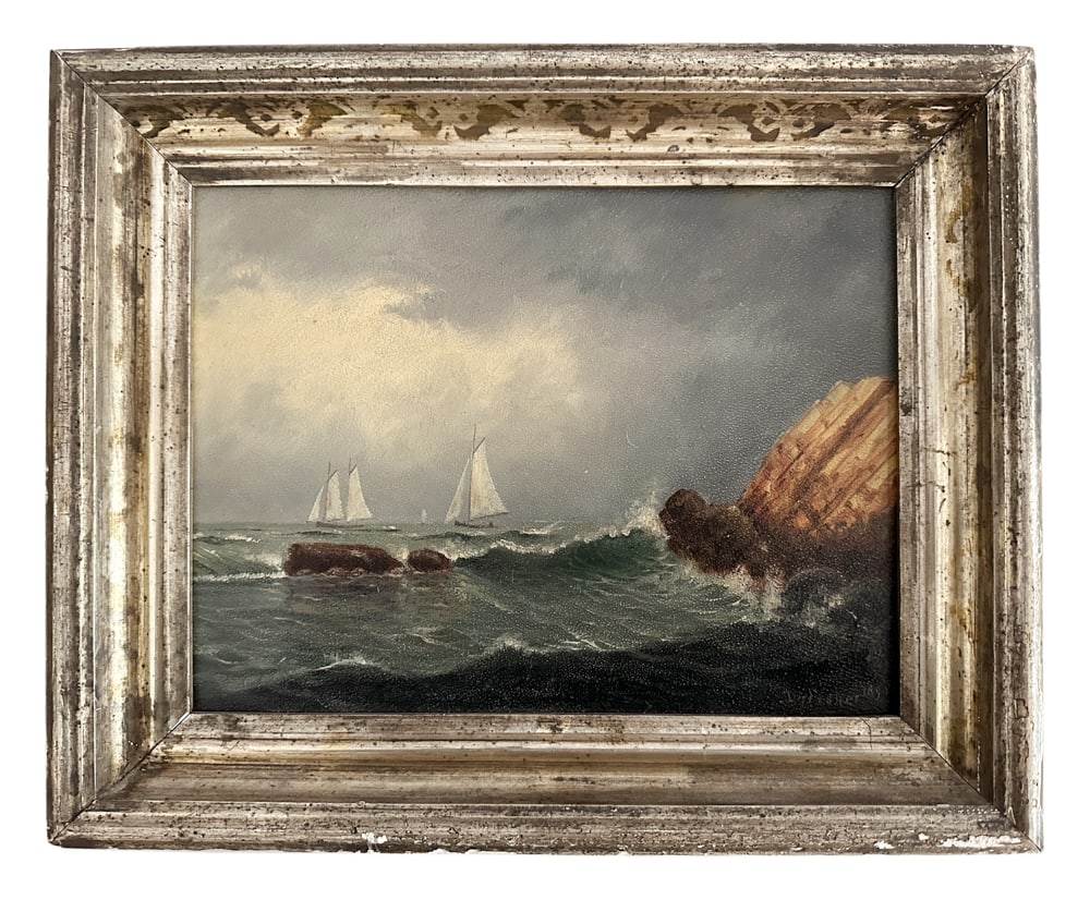 D.A. Fisher, Seascape, Oil on Board, 1890: D. A. Fisher, seascape, oil on board, dated 1890, 9" x 12", framed 12" x 15". Provenance: Estate of Howard D. Monroe, Jr., West Palm Beach, Florida.