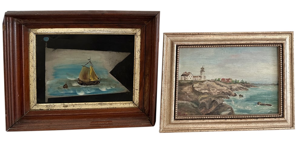 Two Nautical Paintings, Lighthouse, Sailboat (1 of 5)