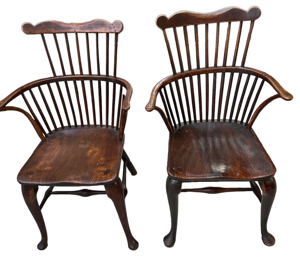 Pair of Early English Armchairs: Pair of early English armchairs. Provenance: Estate of Howard D. Monroe, Jr., West Palm Beach, Florida.