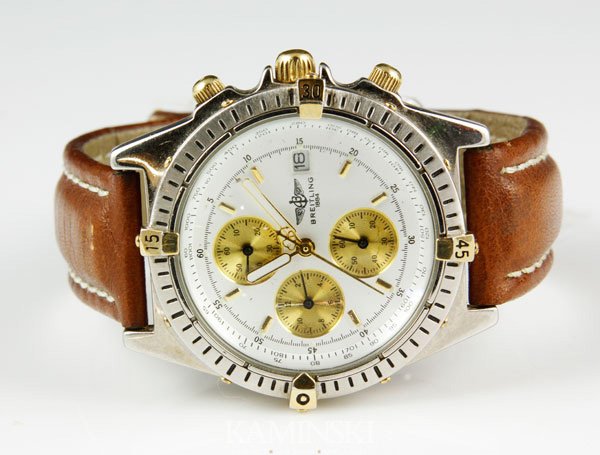 Breitling Style Watch: Breitling 1884 chronograph with leather stamp, serial # A1314BC2805. Not authentic.
