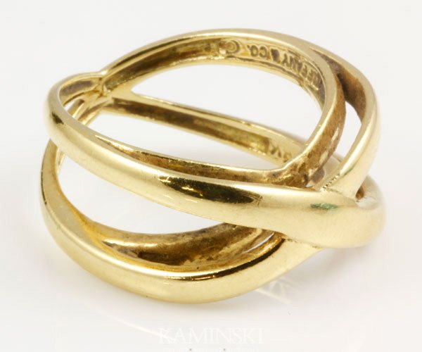 Tiffany and Co. 18K Yellow Gold Ring: Tiffany and Co. 18K yellow gold ring, size 5, approximately 0.2 oz/3 DWT TW, having original Tiffany pouch.