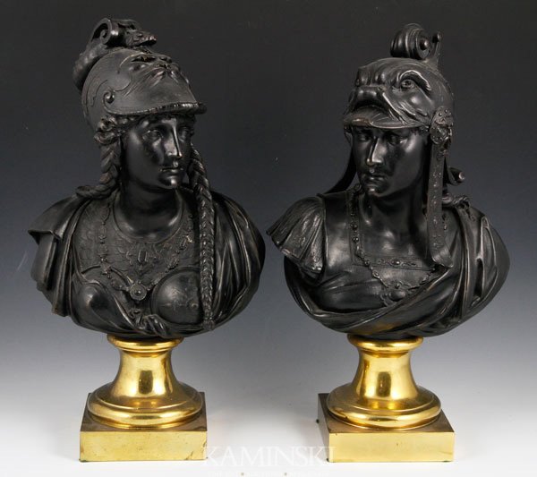 2 Busts of Soldiers: Two busts of soldiers, white metal, signed "Leon. Pilet." on base, 16 1/2"h.