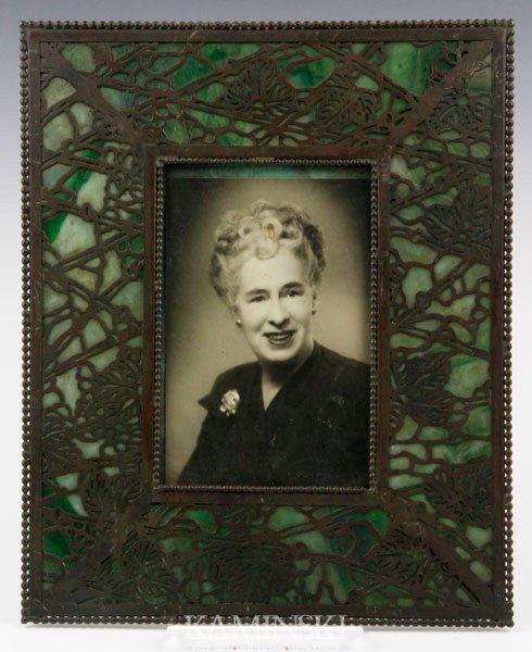 Riviere Studios Bronze Picture Frame: Riviere Studios New York picture frame, bronze over green glass, 11 3/8" x 9 1/4".