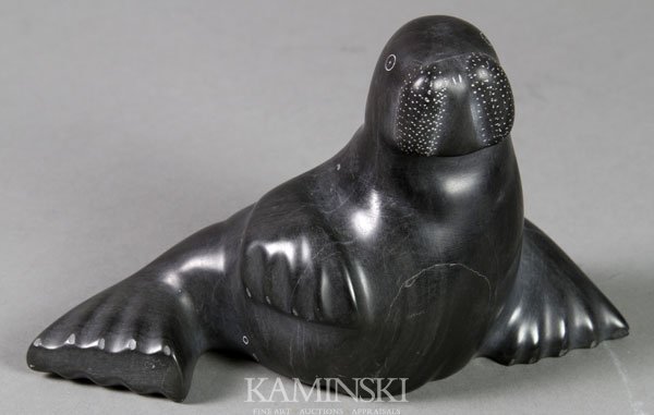 Inuit Carved Stone Seal: Padlayat of Sugluk Community (listed artist), seal, carved hardstone, signed, 4" x 8".