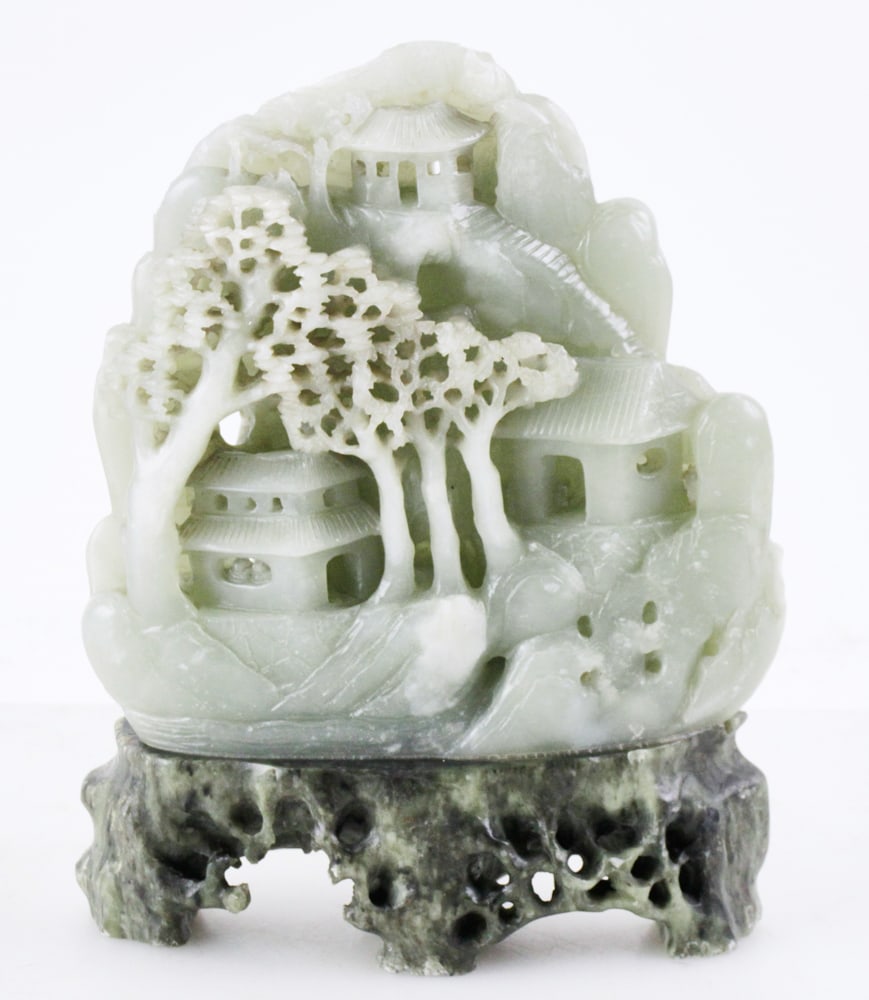 Oriental Carved Jade Sculpture with Stand (1 of 8)