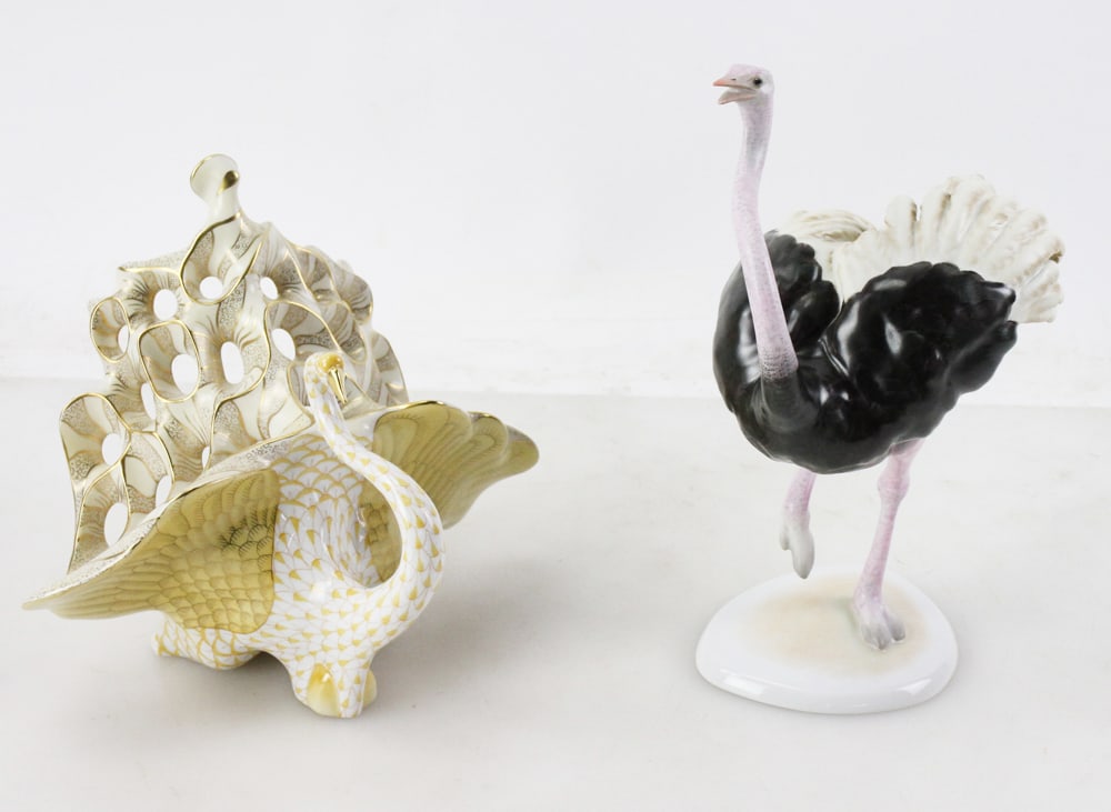 Two Herend Figures, Ostrich, Fishnet Swan (1 of 6)