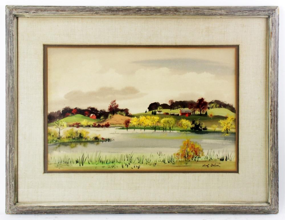 Adolf Dehn, Autumn, Watercolor: Adolf Dehn, titled Autum, watercolor, signed, labeled Associated American Artist N.Y., 14" x 21", framed 23" x 20". Provenance: Hamilton, Massachusetts collection.