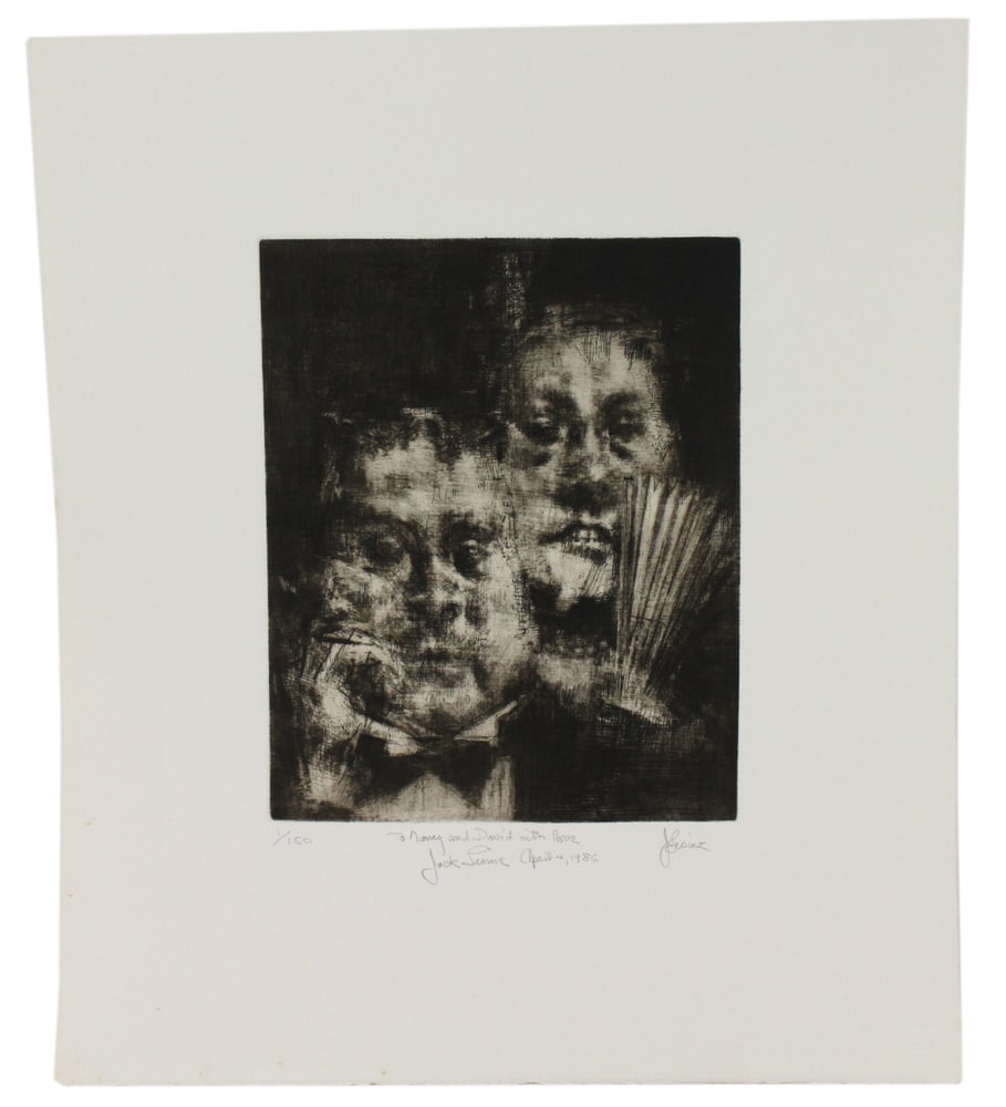 Jack Levine, "In the Eye of the Beholder": Jack Levine, "In the Eye of the Beholder", 1986, signed in pencil, 10" x 8", overall 17" x 15". Provenance: Deaccessioned from a prominent Massachusetts museum.
