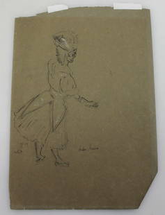 Walter Richard Sickert, Study for Amber Ansta: Walter Richard Sickert (German-British, 1860-1942), "Study for Amber Ansta", circa 1915, graphite, chalk drawing on paper, 13" x 9". Provenance: Deaccessioned from a prominent Massachusetts museum.