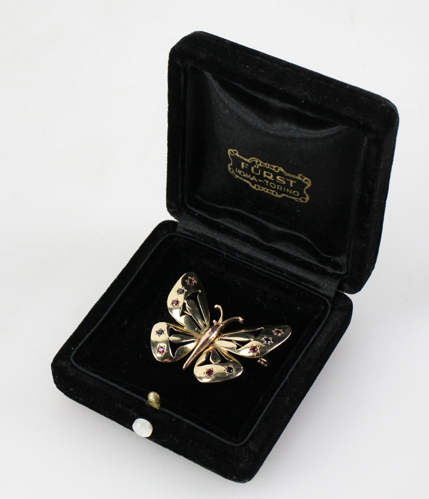 14k Gold Butterfly Pin with Rubies and Sapphires (1 of 10)