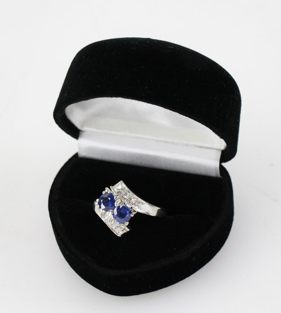 14k Gold, Sapphire and Diamond Bypass Setting Ring (1 of 12)