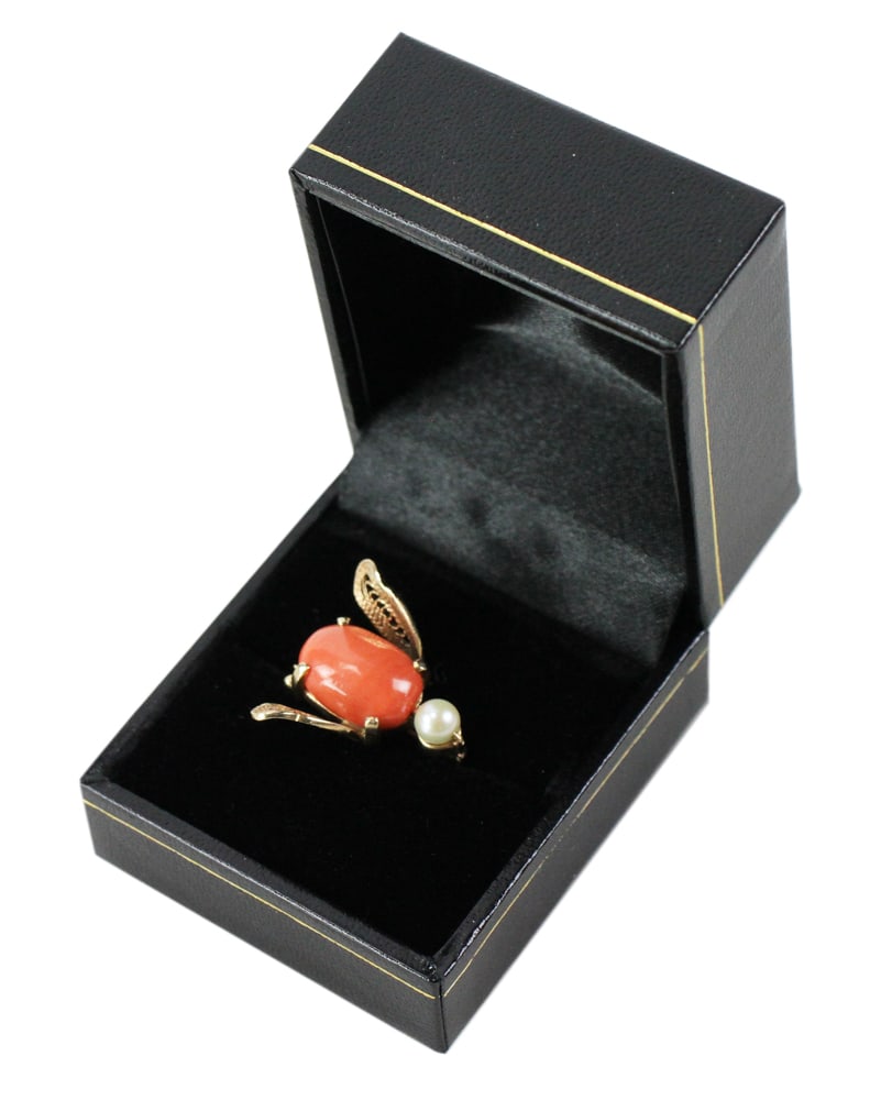 14k Gold Coral Pearl Bug Pin (1 of 10)