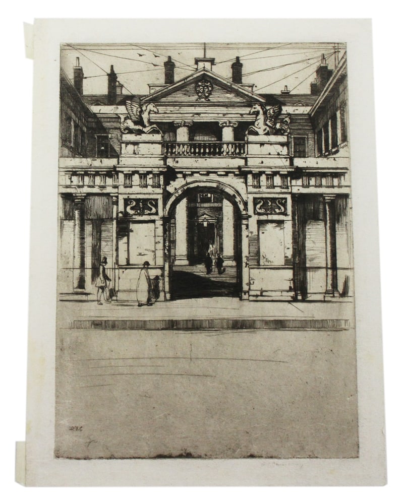 David Young Cameron, "The Admiralty", Etching: David Young Cameron (Scottish, 1865-1945), "The Admiralty", 1889, etching on paper, 7 1/2" x 5 1/2". Provenance: Deaccessioned from a prominent Massachusetts museum.