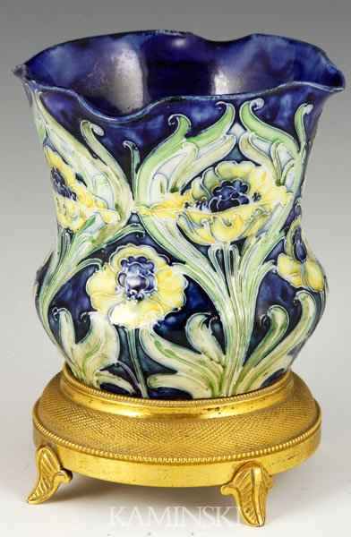 Macintyre Moorcroft Florian Vase: Macintyre Moorcroft vase, florian ware with ormolu base, circa 1900-1910, 4 3/4"h.