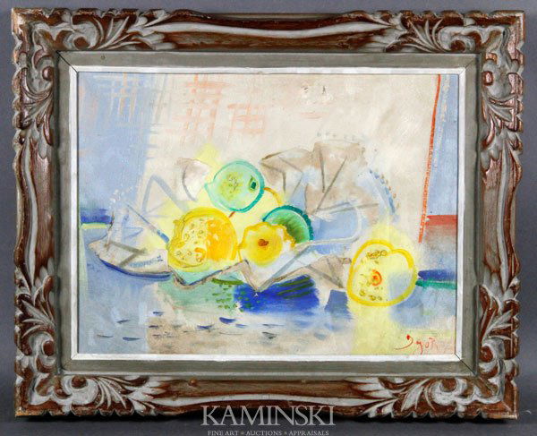 Pantuhoff, Abstract of Fruit, O/C: Abstract of fruit, oil on canvas, signed lower right Igor Pantuhoff, 12 1/4" x 16", 16" x 20" (frame).