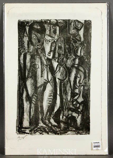 3 Ayer Stone Lithos: Three Richard Ayer (1909-1967), stone lithographs, circa 1950s, abstract figures and cityscape, signed in pencil lower left, 12 3/4"h x 19"w. Light toning/spotting. Ayer was a post-war california arti