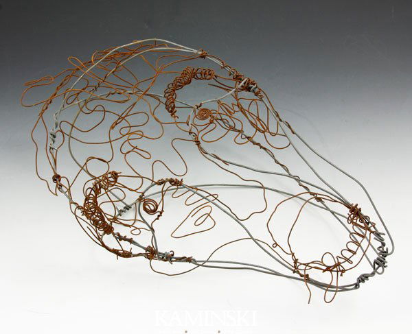 Attributed Calder Sculpture of Head: Attributed to Alexander Calder, sculpture of mans head, wire, circa 1950s, 13"h. From a Falmouth Estate.