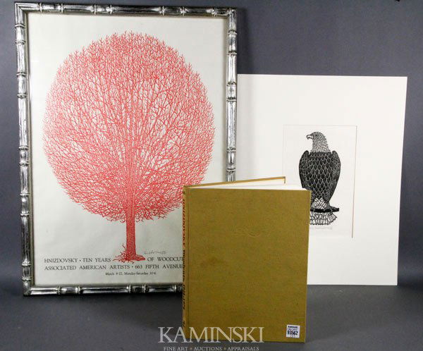 Hnizdovsky Group of Works: Jacques Hnizdovsky (1915-1985), group of works, to include: "Bald Eagle", woodcut print, 1975, 34/100, signed, titled, dated and numbered lower margin in pencil, 14 3/4"h x 11 5/8"w; Hnizdovsky Woodcu