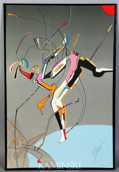 Chemiakin, "Runner", Lithograph: Mihail Chemiakin, "Runner", lithograph, 1992, hand signed and numbered out of 300 lower right, 8/300, unframed, 39"h x 26"w (overall).