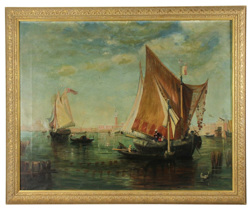 20thC Venice Canal View, Oil on Canvas (1 of 9)