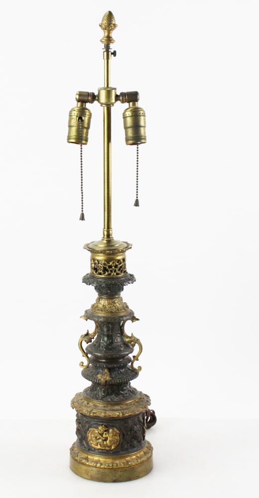 19thC American Classical Dore Bronze Gas Lamp, Converted (1 of 9)