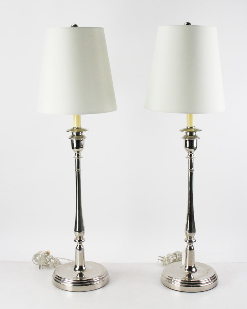 Pair of Ralph Lauren Chrome-plated Candlestick Lamps (1 of 14)