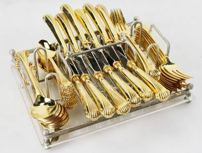 Towle Supreme Gold-Plated Flatware Set: Towle Supreme gold-plated flatware set, service for (12). Provenance: Stoneham, Massachusetts collection.